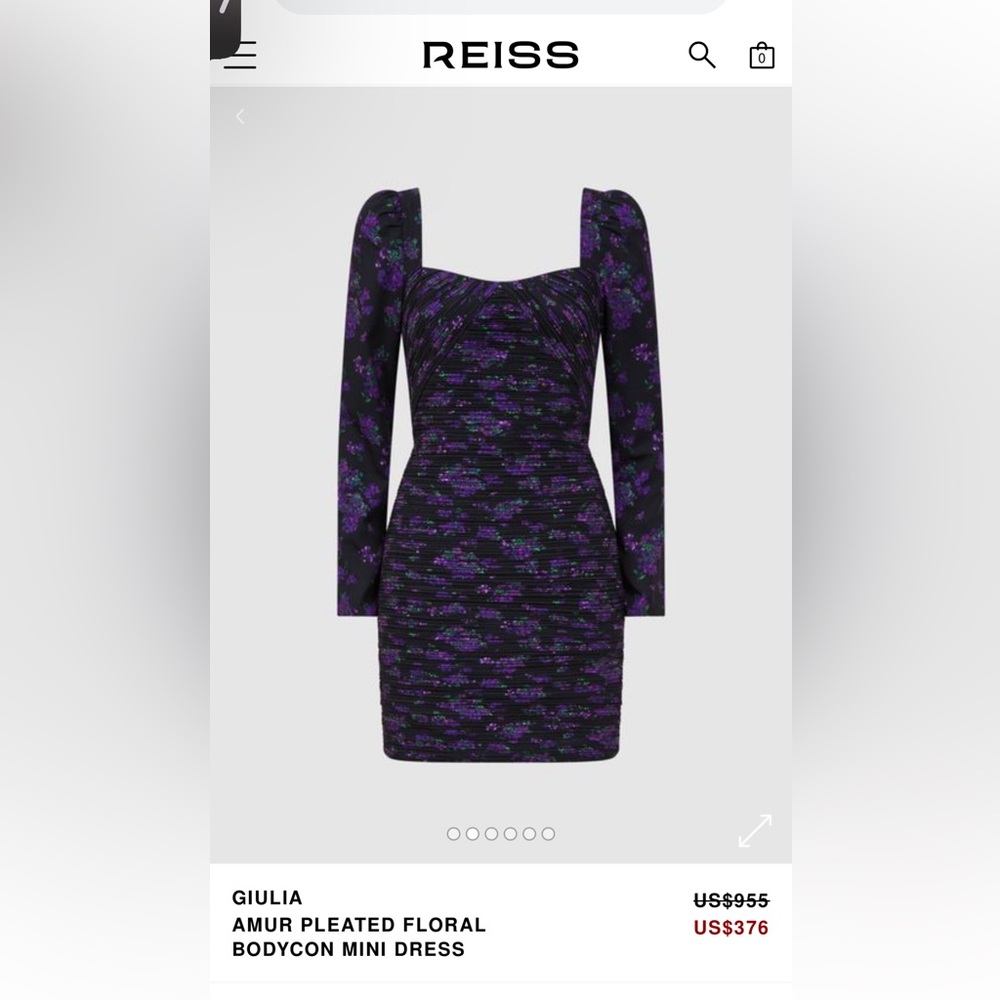 AMUR by Reiss Giulia Mini Dress - Size 4 Elegant Black and Purple Floral Dress - Picture 2 of 14